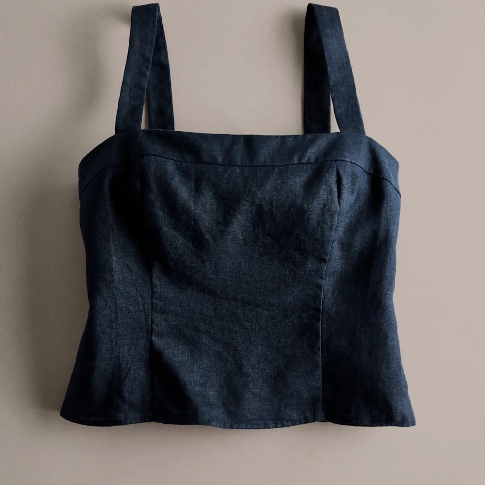 Quince 100% European Linen Fitted Tank Black